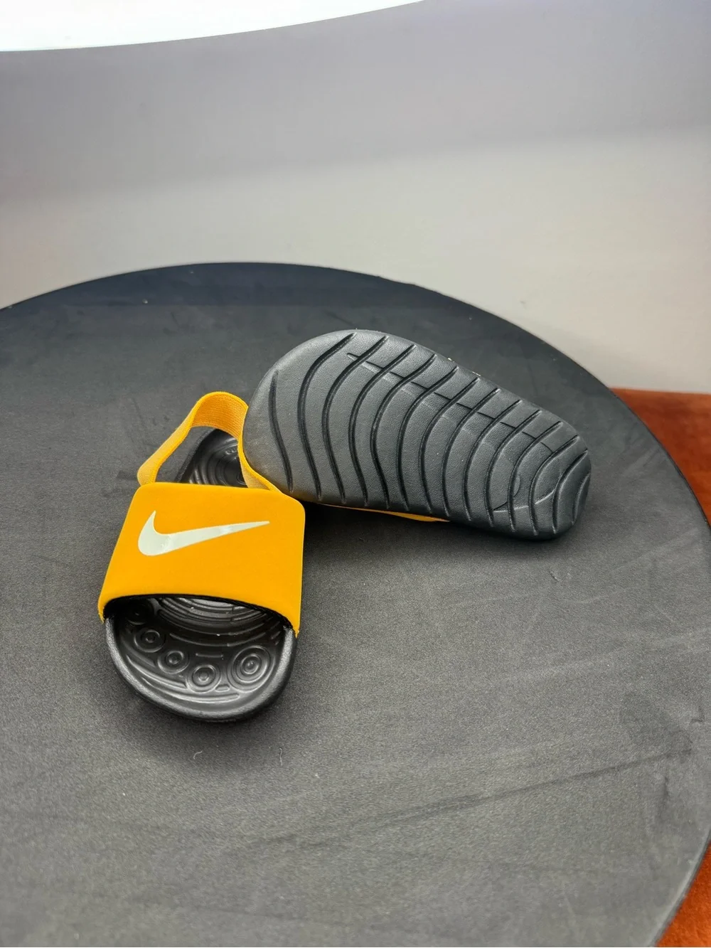 Nike Kids Orange Slide Sandals with White Swoosh